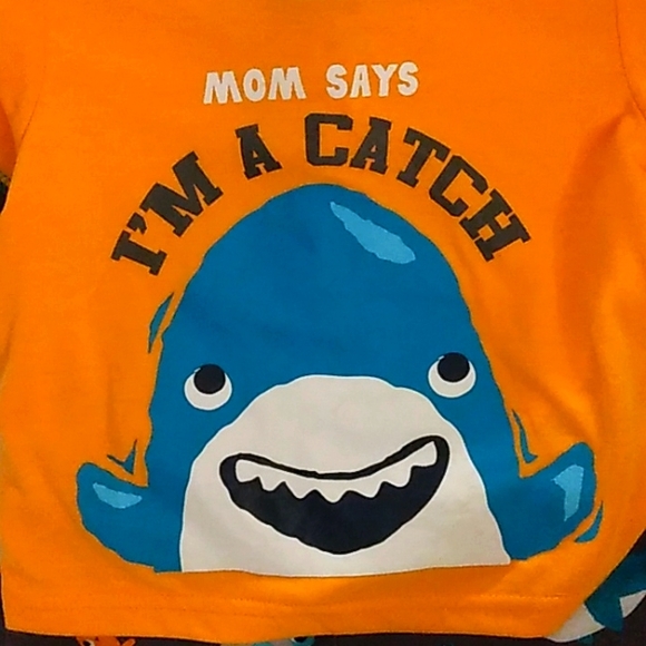 NWT☆Child Of Mine☆By CARTER'S 12M Orange Shark 2pc Pajamas Set - Picture 2 of 8